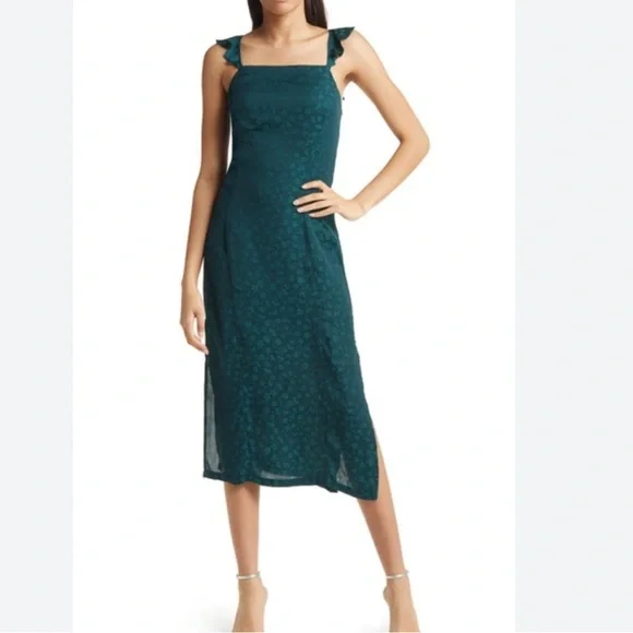 Chelsea28 Satin Floral Slit Midi Sleeveless Square Neck Women Size M